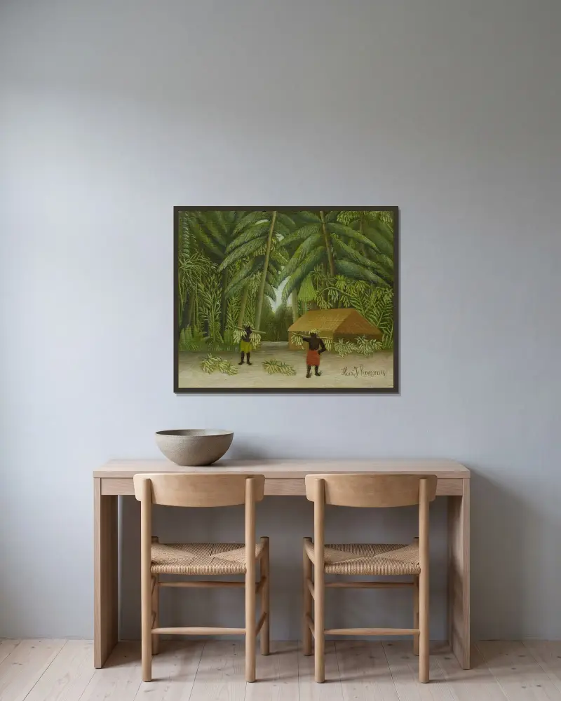 Banana Harvest av Henri Rousseau inramad på en vägg