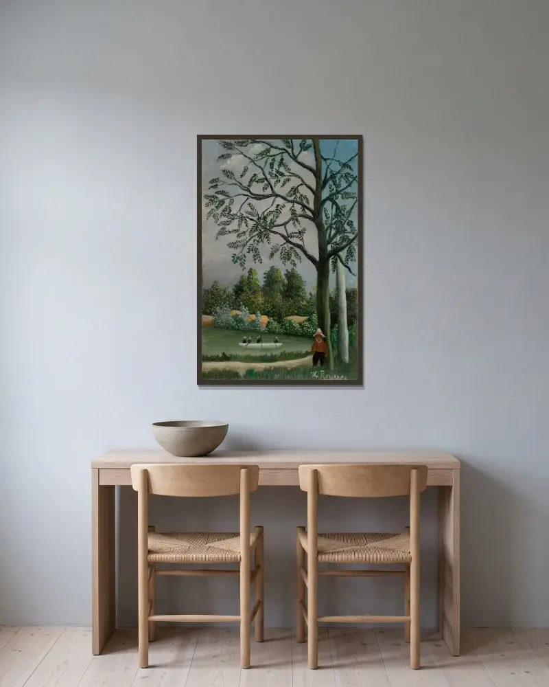 Paysage avec des pêcheurs av Henri Rousseau inramad på en vägg
