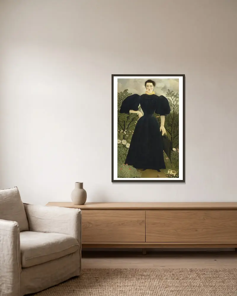 Portrait of Madame M; av Henri Rousseau inramad på en vägg