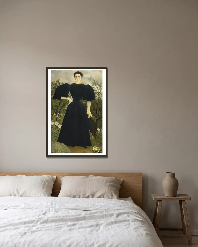 Portrait of Madame M; av Henri Rousseau inramad på en vägg