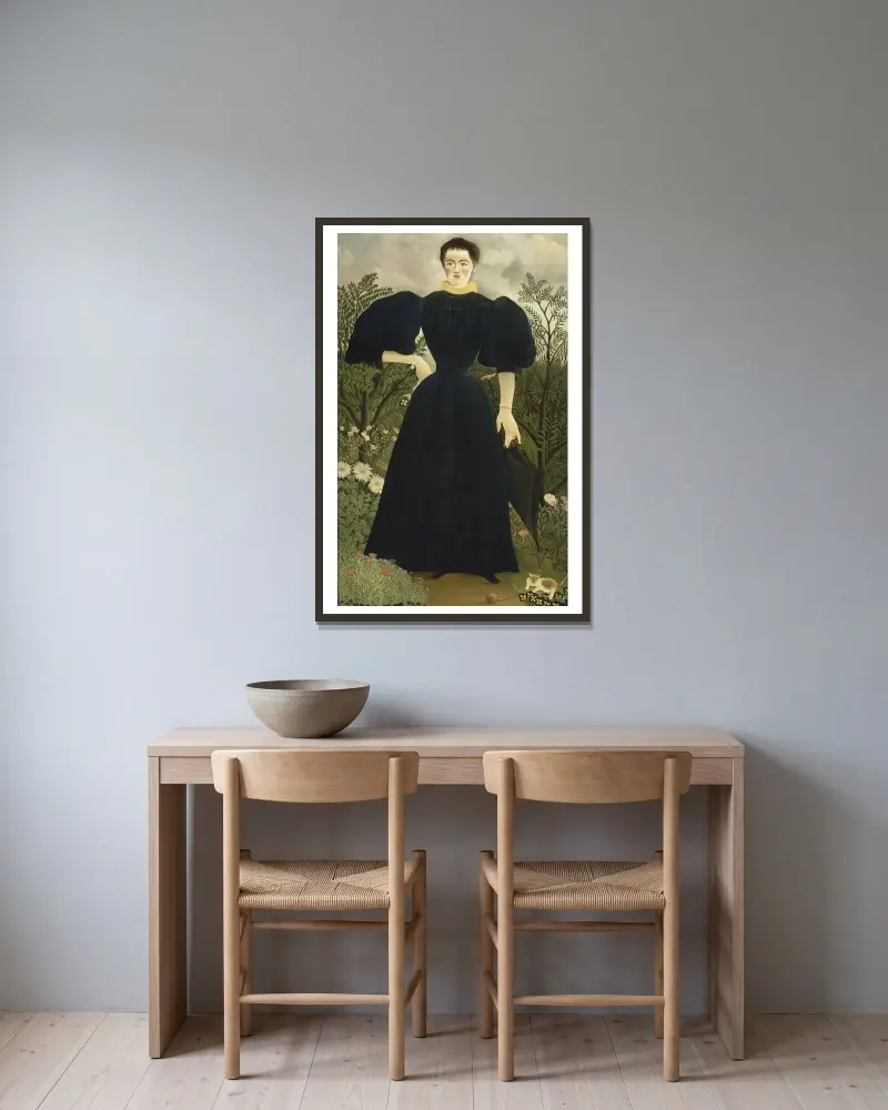 Portrait of Madame M; av Henri Rousseau inramad på en vägg