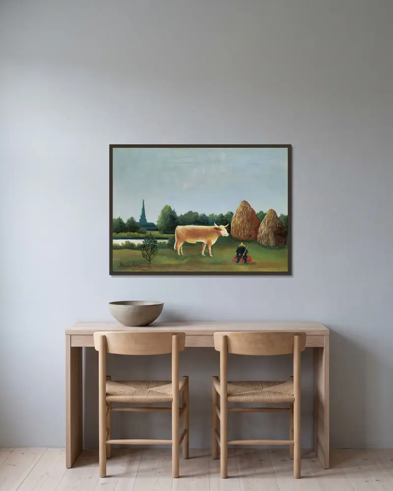 Scen i Bagneux i utkanten av Paris av Henri Rousseau inramad på en vägg
