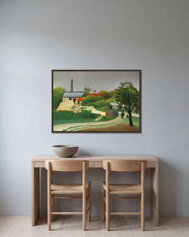 Scierie aux environs de Pari av Henri Rousseau inramad på en vägg