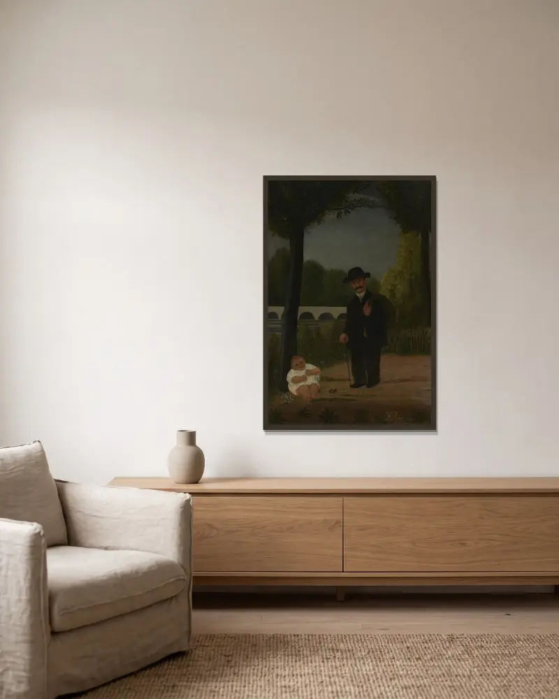 Kinderwagen und Kind von Henri Rousseau gerahmt an einer Wand