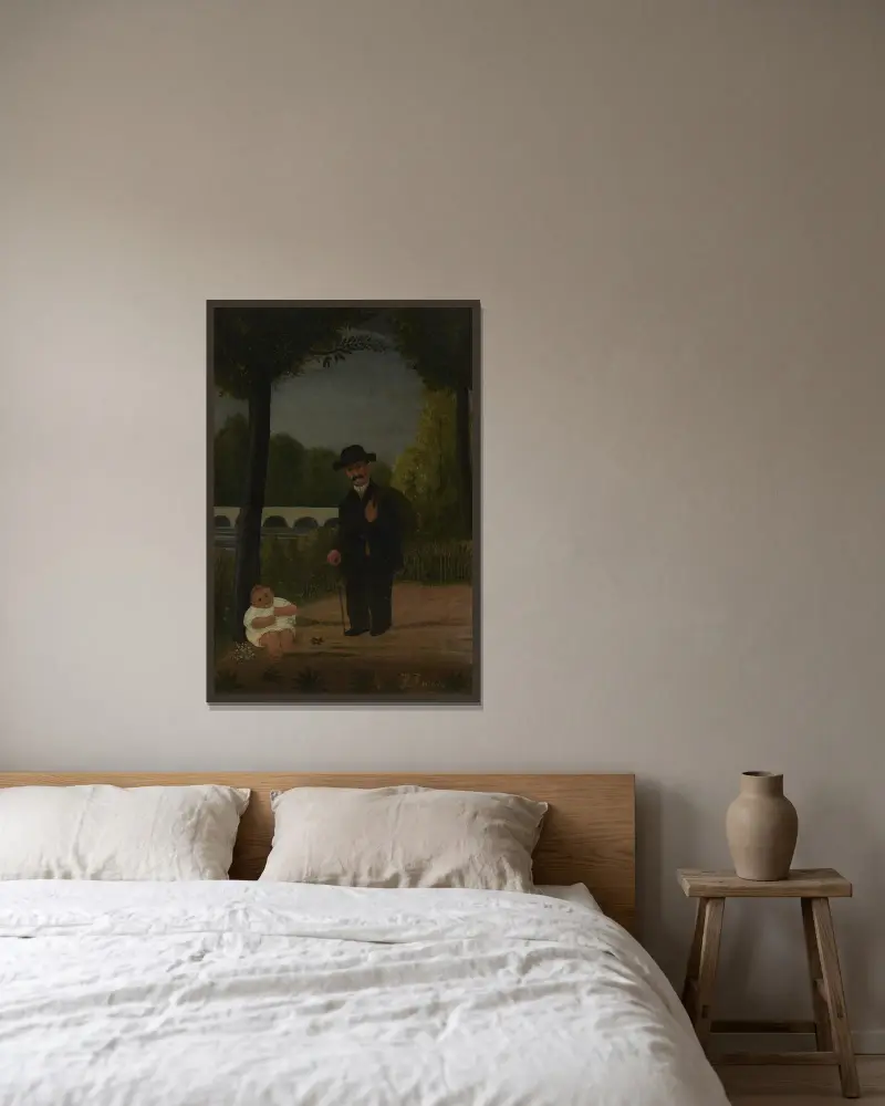 Kinderwagen und Kind von Henri Rousseau gerahmt an einer Wand