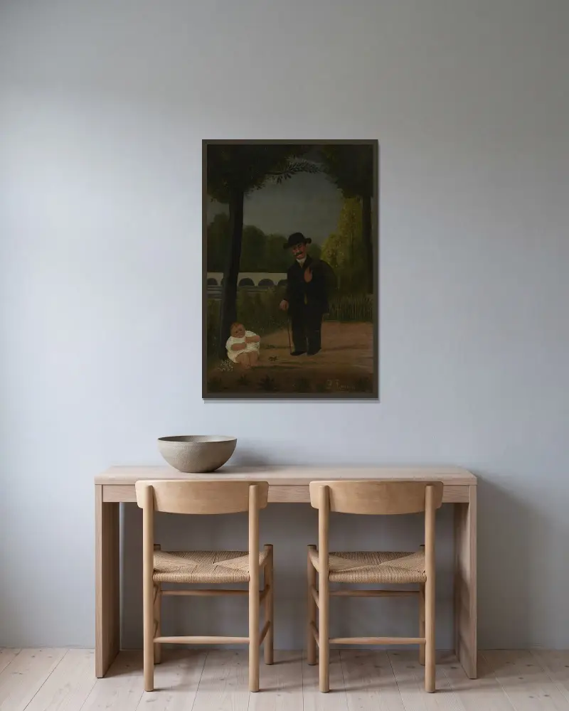 Kinderwagen und Kind von Henri Rousseau gerahmt an einer Wand