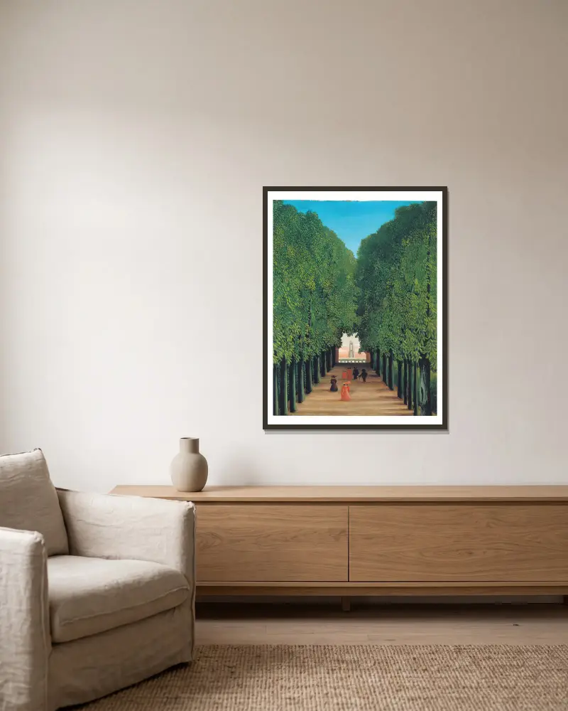 The Avenue in Saint-Cloud Park av Henri Rousseau inramad på en vägg