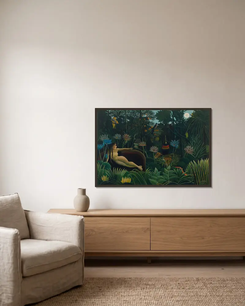 Der Traum von Henri Rousseau gerahmt an einer Wand