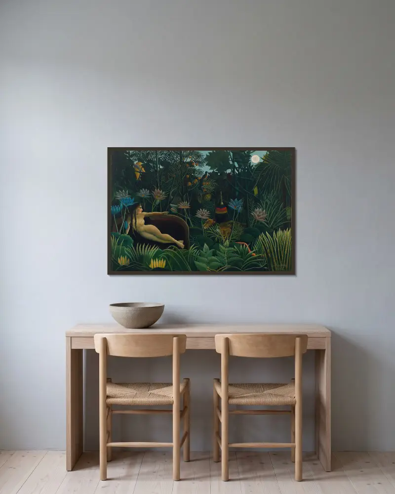 Der Traum von Henri Rousseau gerahmt an einer Wand