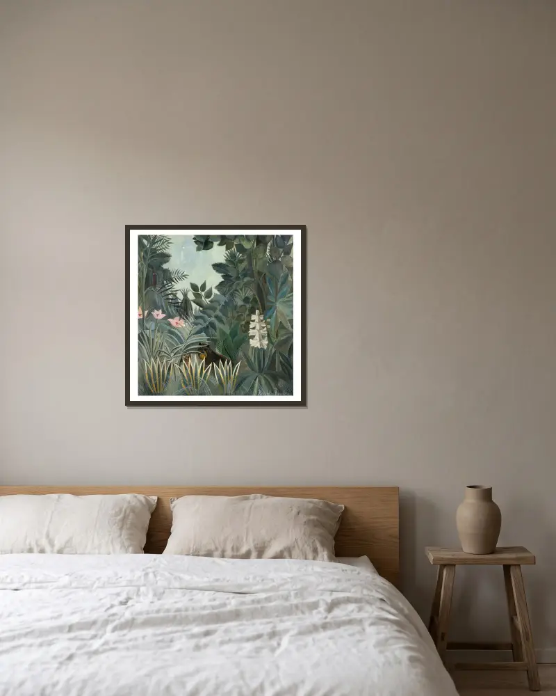 Der äquatoriale Urwald von Henri Rousseau gerahmt an einer Wand