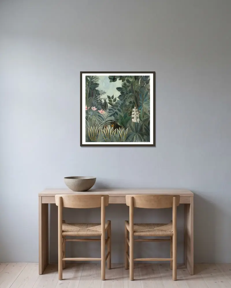 Der äquatoriale Urwald von Henri Rousseau gerahmt an einer Wand