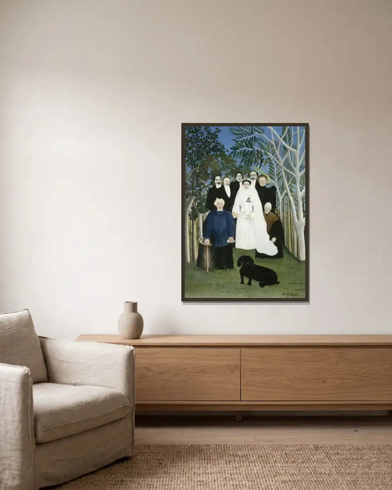 Die Hochzeitsgesellschaft von Henri Rousseau gerahmt an einer Wand