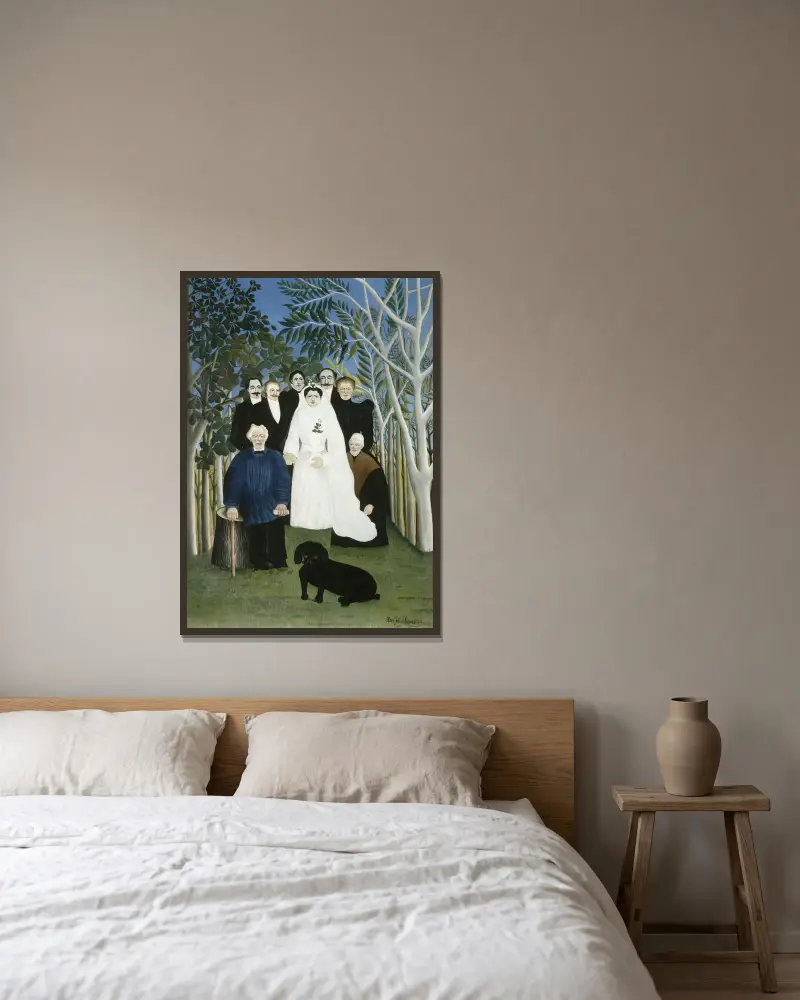 Die Hochzeitsgesellschaft von Henri Rousseau gerahmt an einer Wand