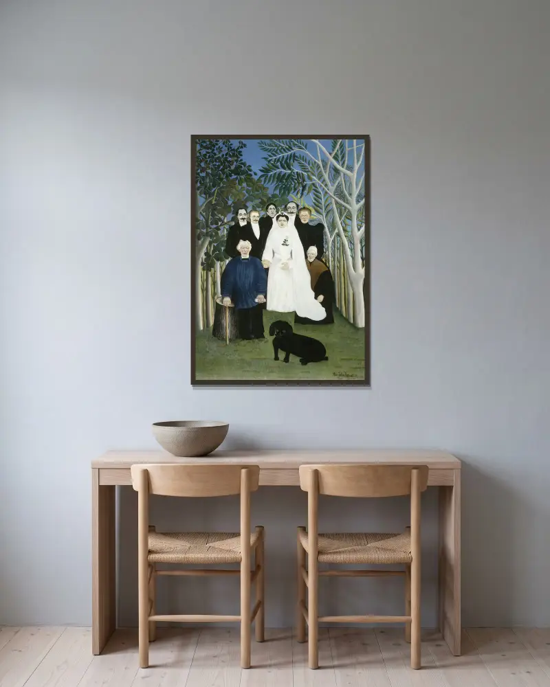 Die Hochzeitsgesellschaft von Henri Rousseau gerahmt an einer Wand