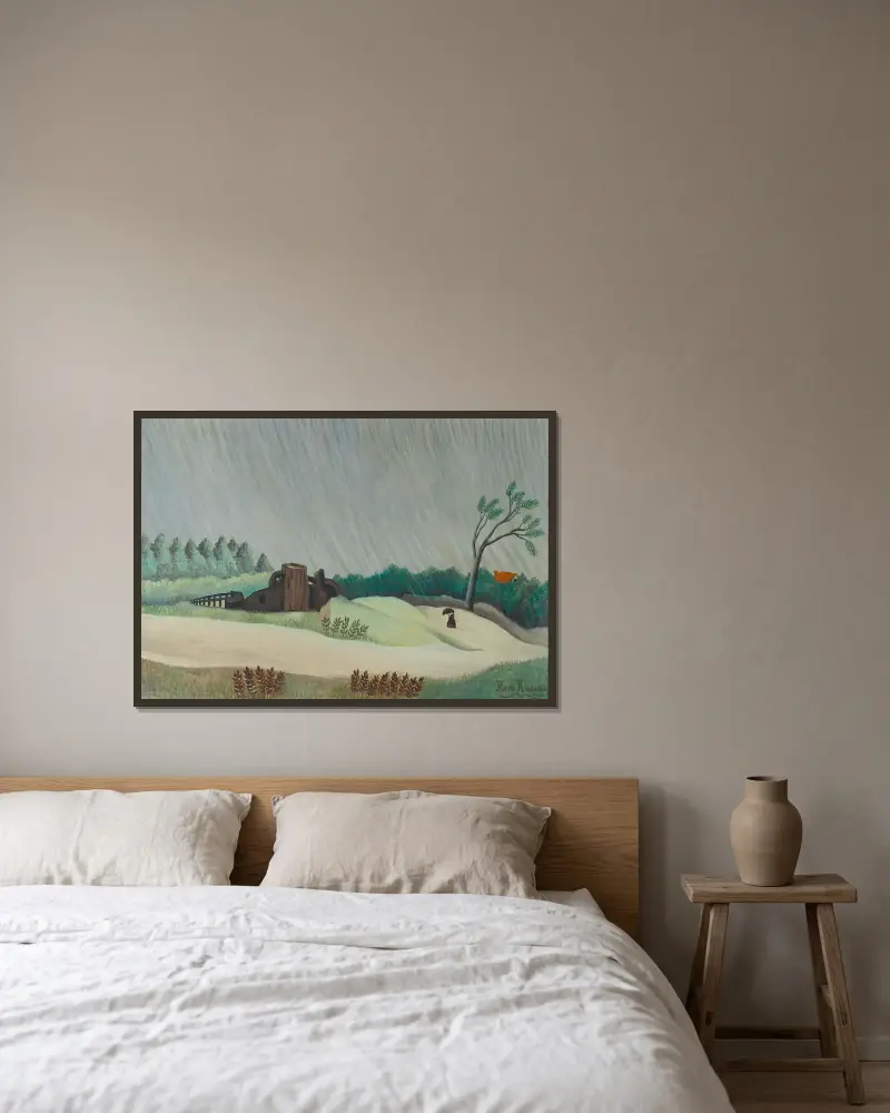 Un matin de pluie – nr 1 av Henri Rousseau inramad på en vägg