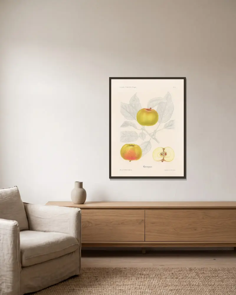 Hampus apple av Henriette Sjöberg inramad på en vägg