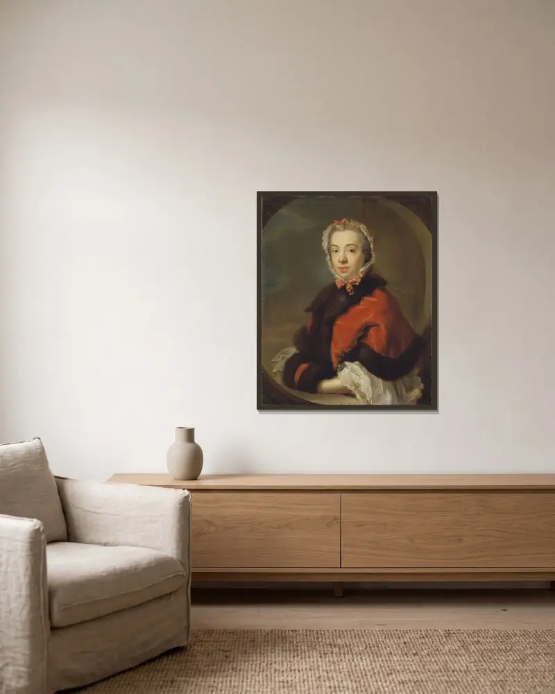 Maria Juliana Jennings, 1731-1793 av Johan Henrik Scheffel inramad på en vägg