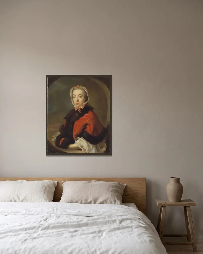 Maria Juliana Jennings, 1731-1793 av Johan Henrik Scheffel inramad på en vägg