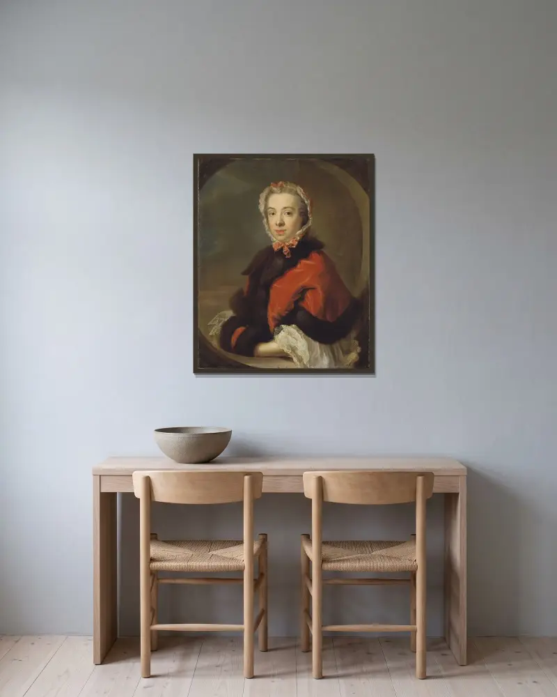 Maria Juliana Jennings, 1731-1793 av Johan Henrik Scheffel inramad på en vägg