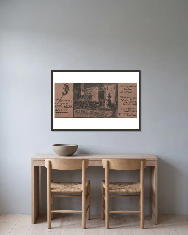Ausstellungseinladung von Otto Henry Bacher gerahmt an einer Wand
