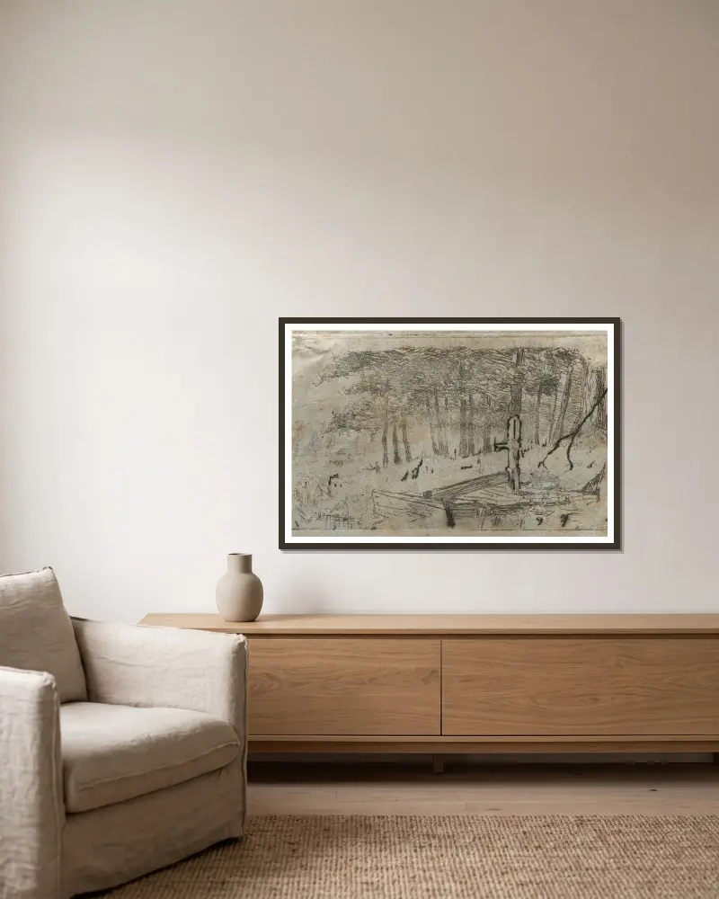 Kleine Baumstudie von Otto Henry Bacher gerahmt an einer Wand
