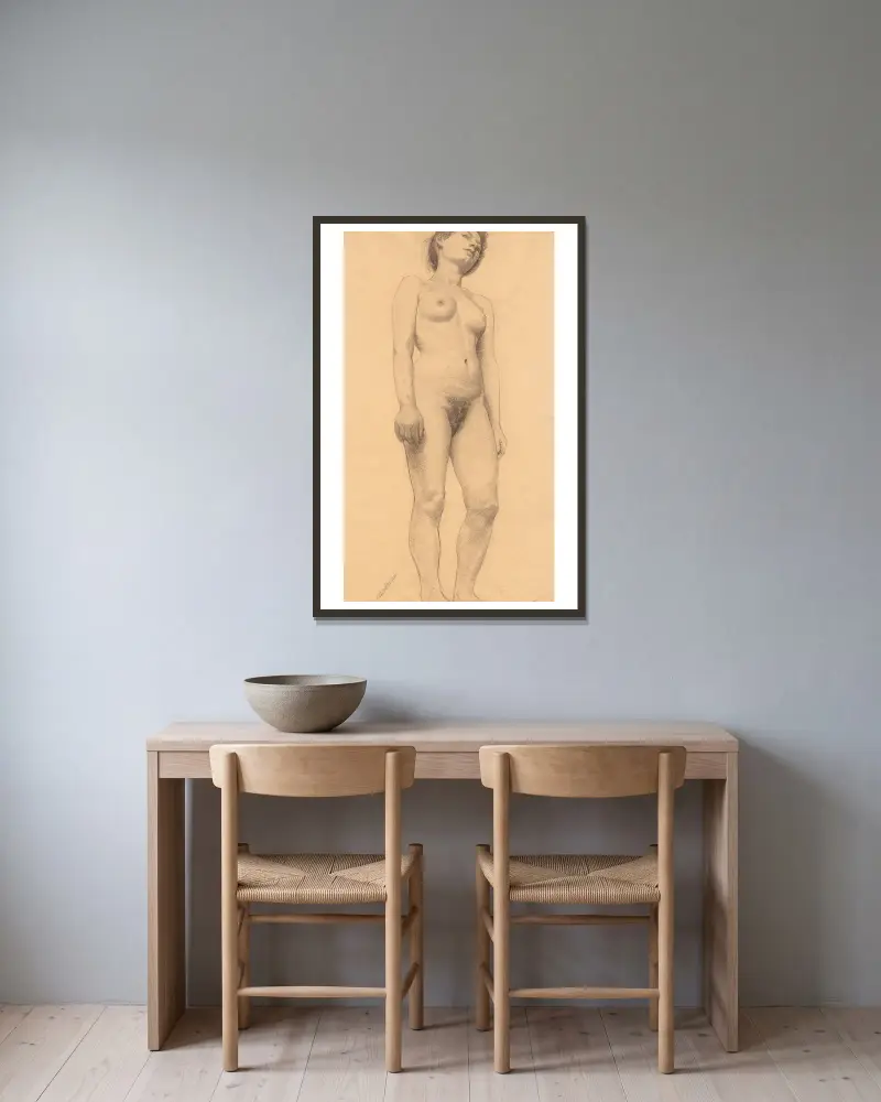 Standing Female Nude (probably 1878-79) av Otto Henry Bacher inramad på en vägg