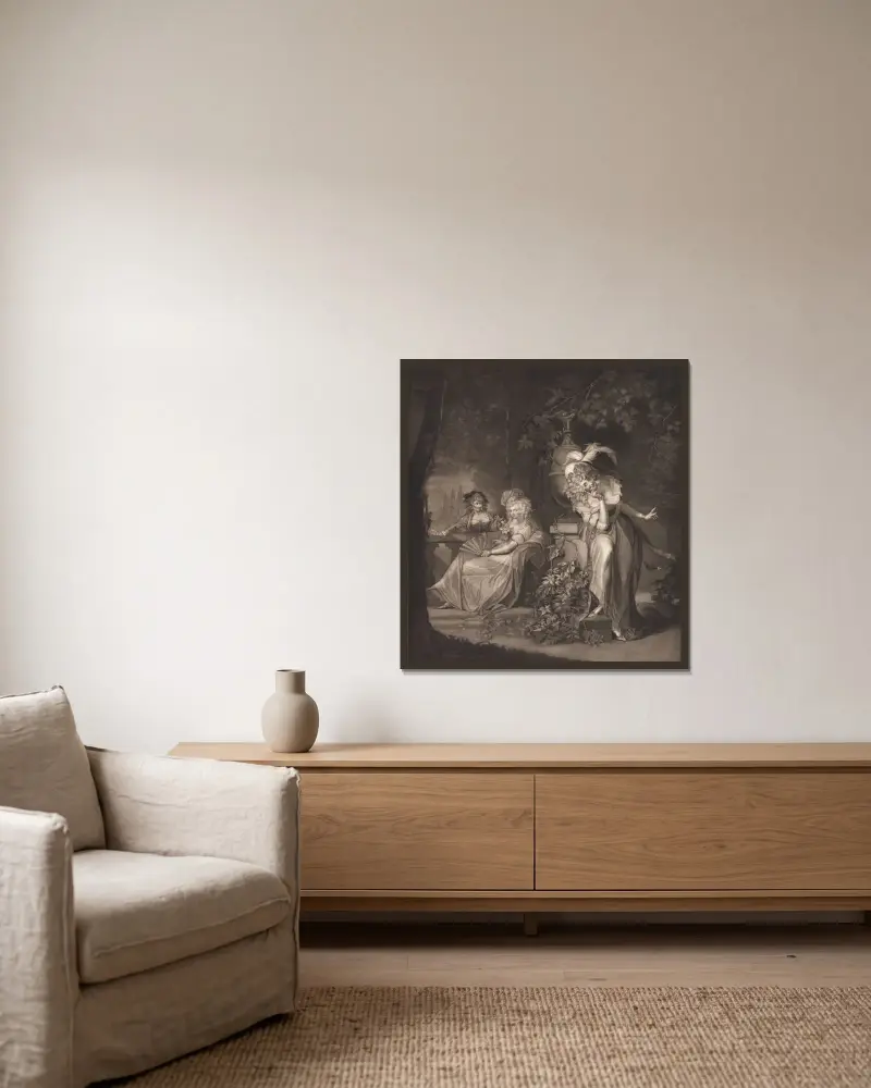 Beatrice, Hero och Ursula av Henry Fuseli inramad på en vägg
