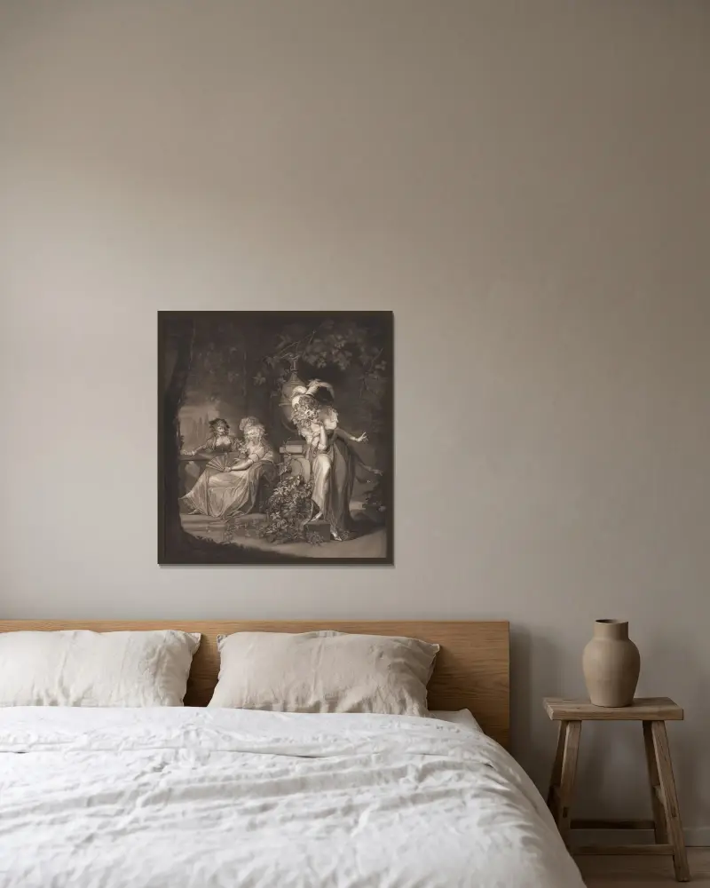 Beatrice, Hero och Ursula av Henry Fuseli inramad på en vägg