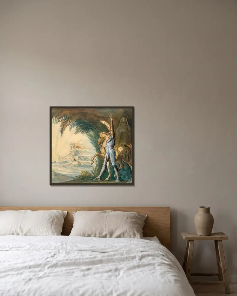 Hagen och Donaus nymfer av Henry Fuseli inramad på en vägg