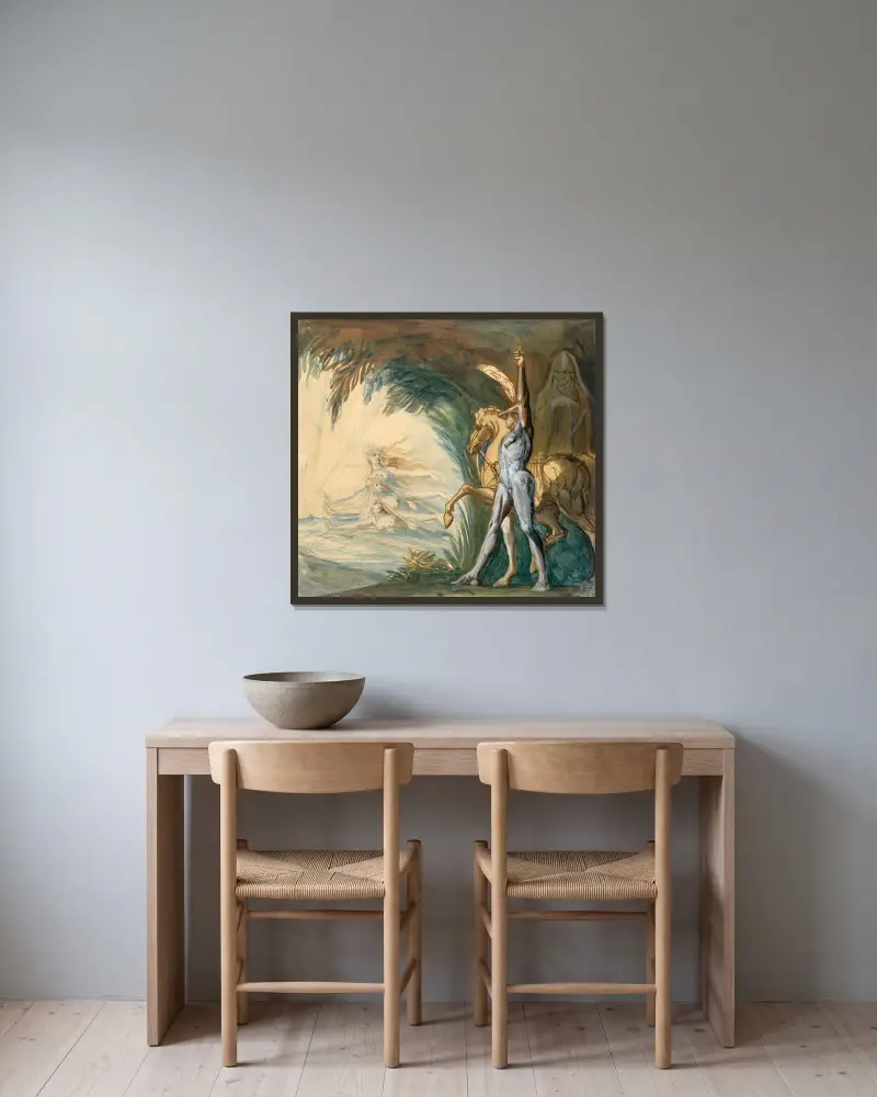 Hagen och Donaus nymfer av Henry Fuseli inramad på en vägg