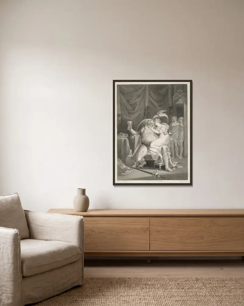 Heinrich IV., Zweiter Teil, Zweiter Aufzug, Vierte Szene. „Doll Tearsheet, Falstaff, Henry & Poins“ von Henry Fuseli gerahmt an einer Wand