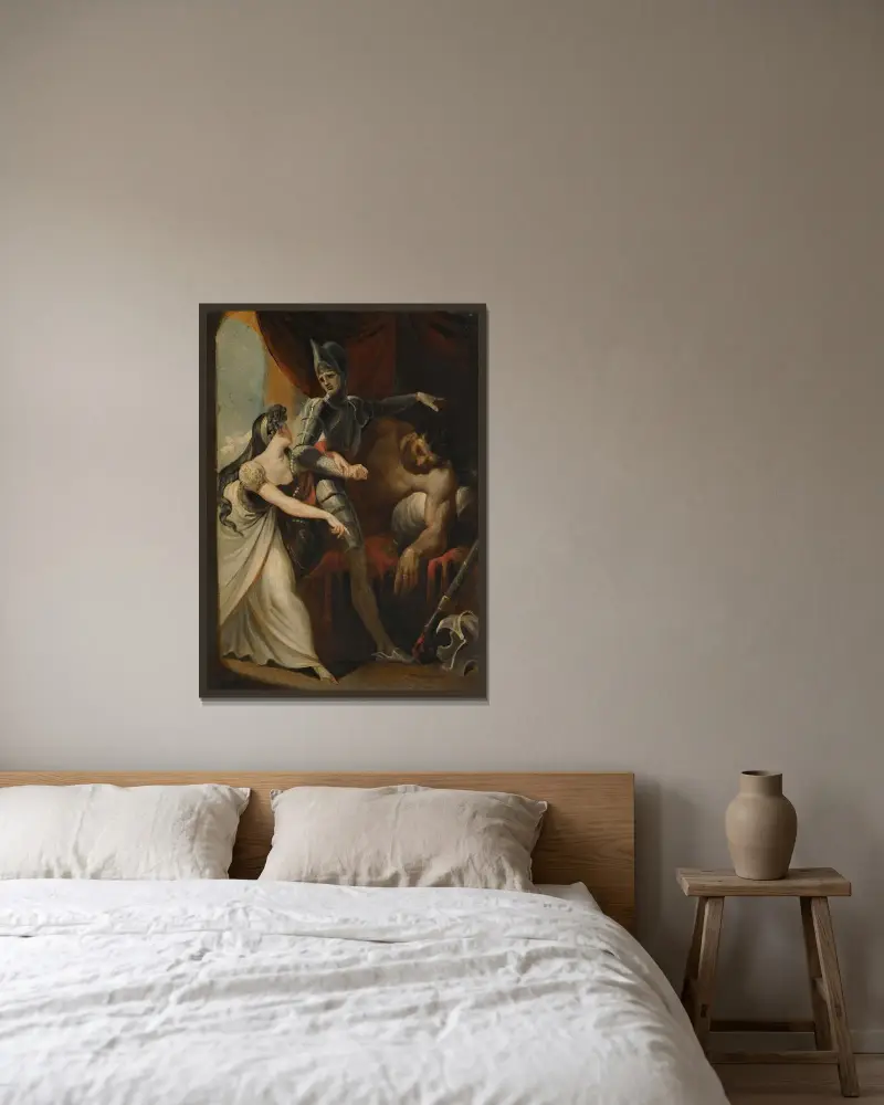 Hüon räddar Angela från jätten Angulaffer, ur Wielands Oberon av Henry Fuseli inramad på en vägg