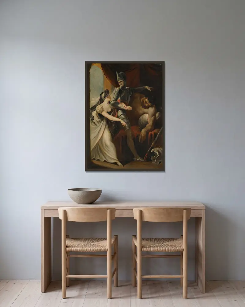 Hüon räddar Angela från jätten Angulaffer, ur Wielands Oberon av Henry Fuseli inramad på en vägg