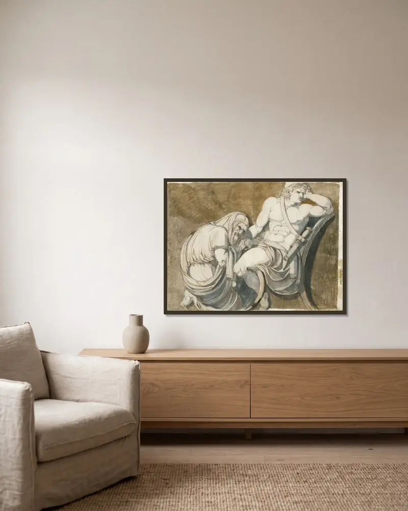Kung Priamos bön till Akilles om Hektors kropp av Henry Fuseli inramad på en vägg