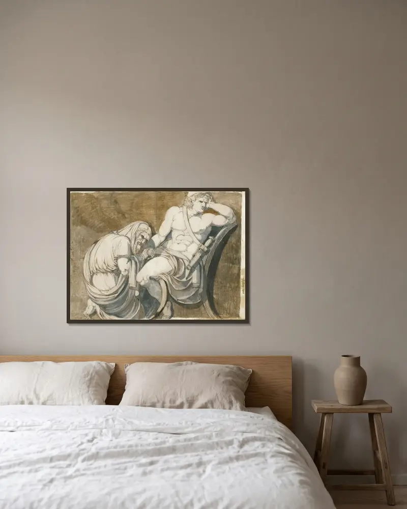 Kung Priamos bön till Akilles om Hektors kropp av Henry Fuseli inramad på en vägg