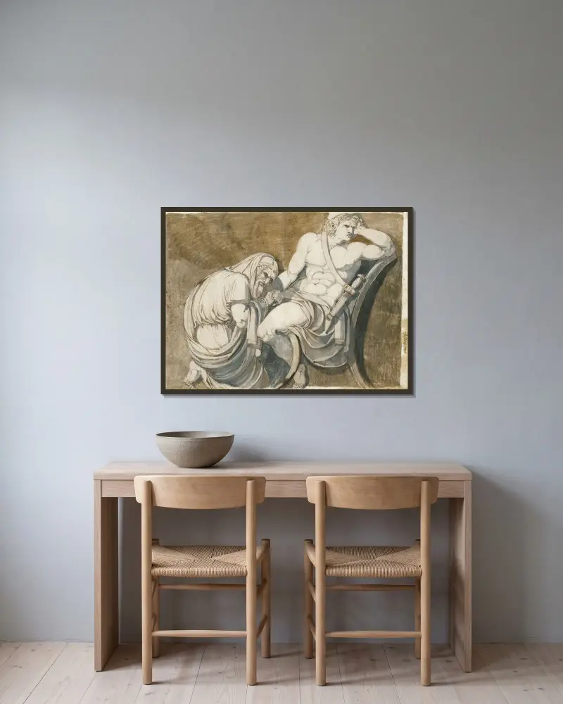 Kung Priamos bön till Akilles om Hektors kropp av Henry Fuseli inramad på en vägg