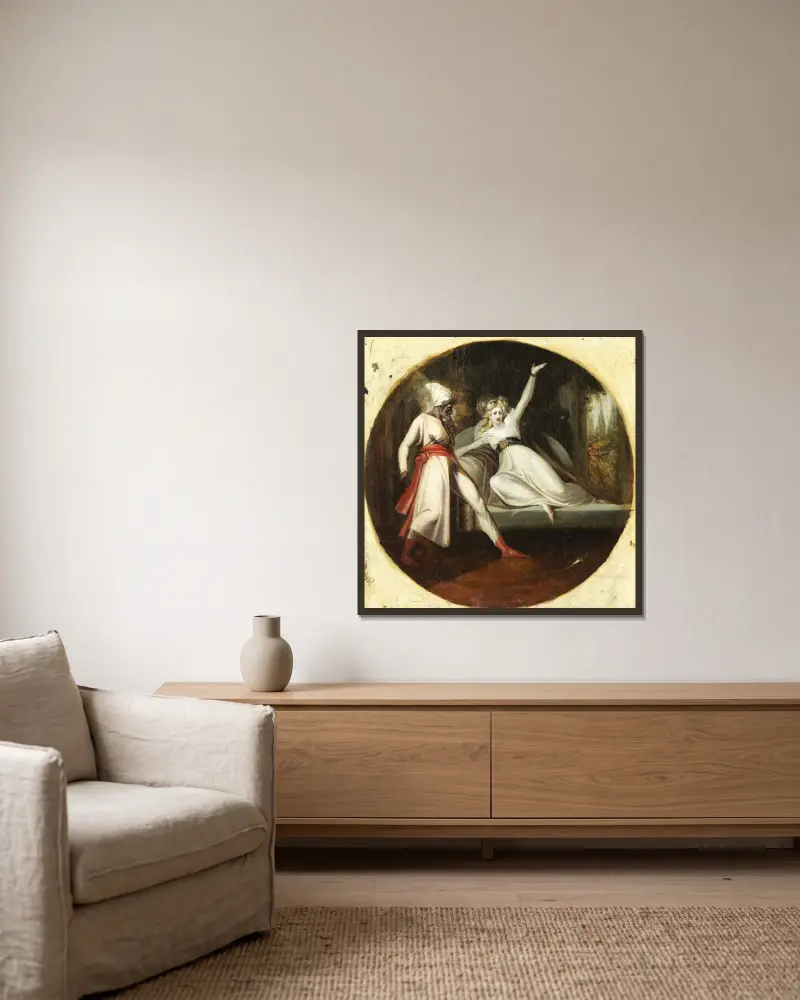 Leonora entdeckt Alonzos Dolch von Henry Fuseli gerahmt an einer Wand