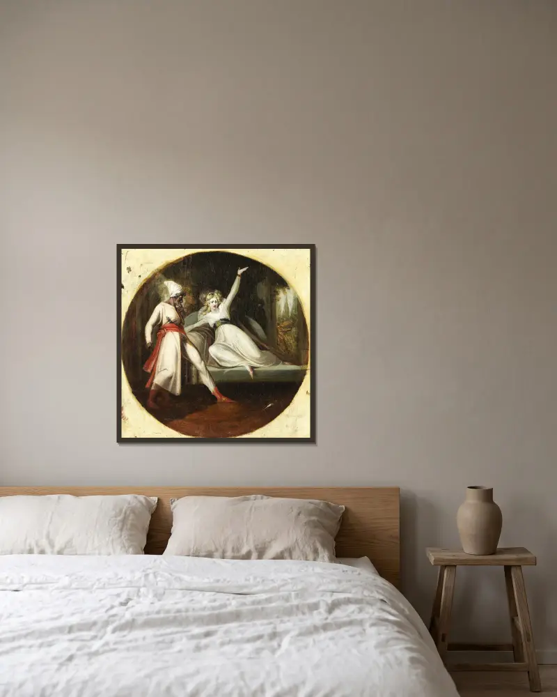 Leonora entdeckt Alonzos Dolch von Henry Fuseli gerahmt an einer Wand