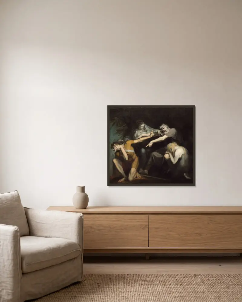Oedipus Cursing His Son Polynices av Henry Fuseli inramad på en vägg