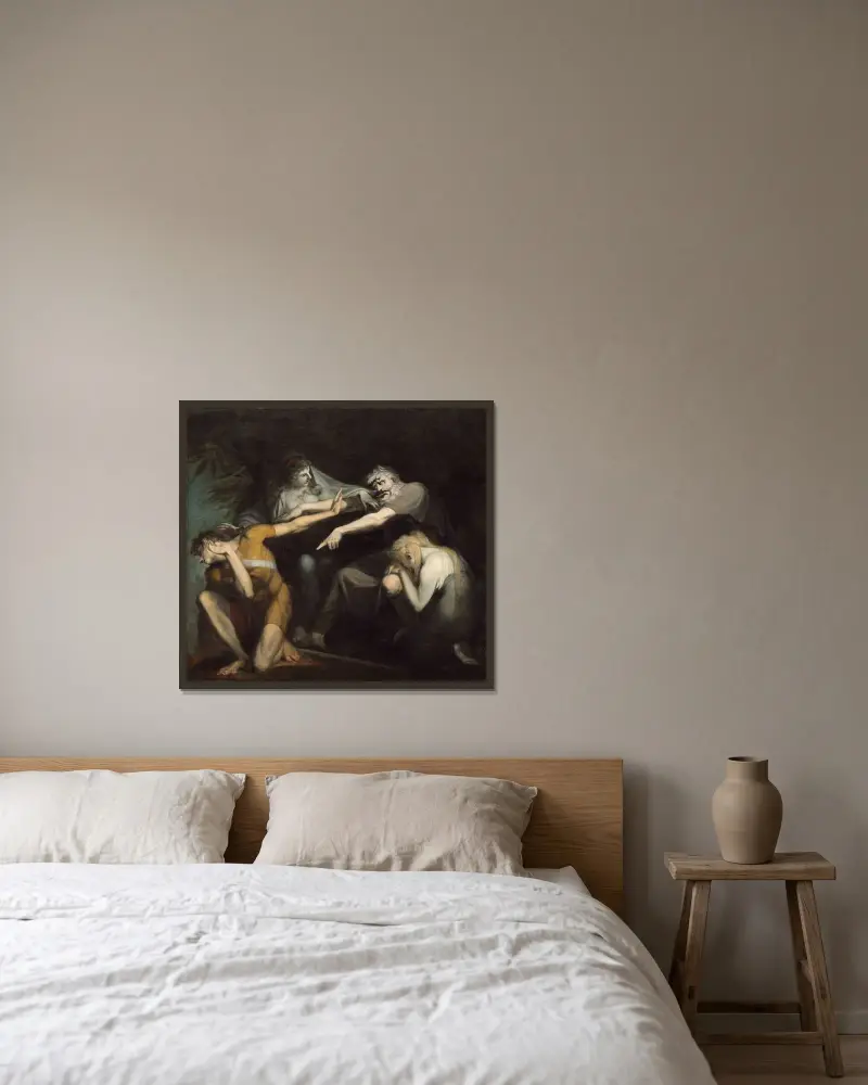 Oedipus Cursing His Son Polynices av Henry Fuseli inramad på en vägg