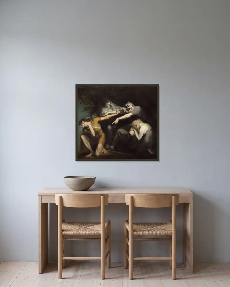 Oedipus Cursing His Son Polynices av Henry Fuseli inramad på en vägg