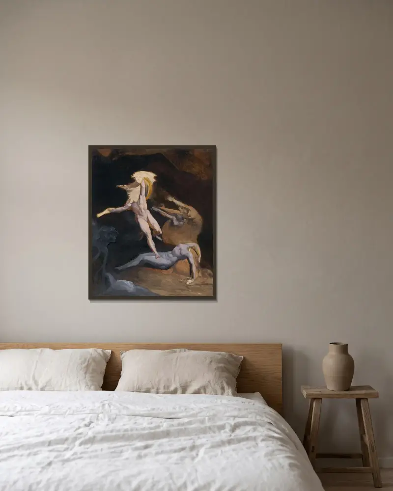 Perseus lämnar gorgonernas grotta av Henry Fuseli inramad på en vägg