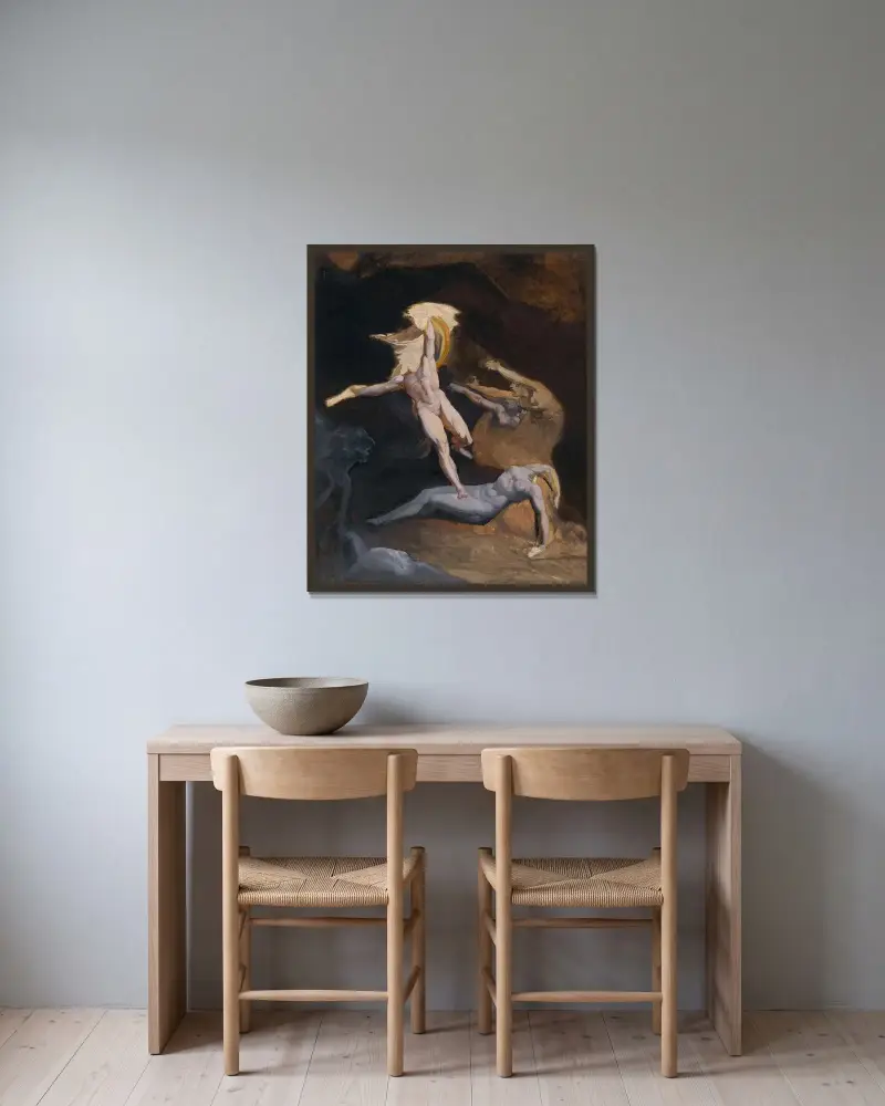 Perseus lämnar gorgonernas grotta av Henry Fuseli inramad på en vägg