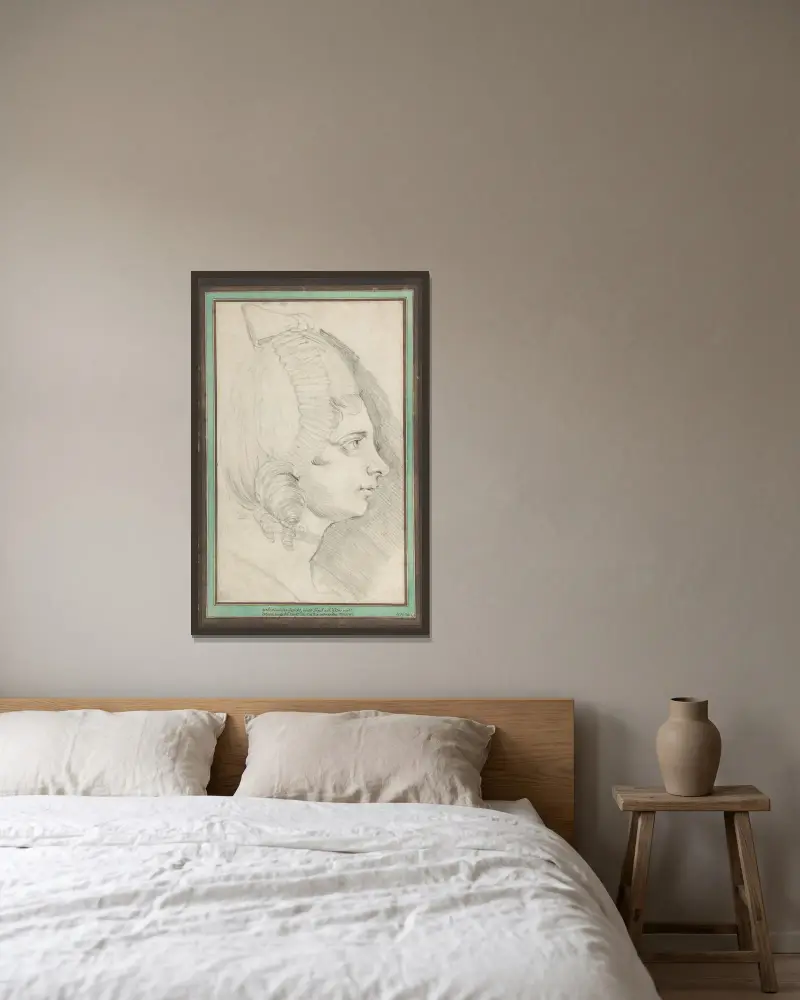 Porträtt av ung dam i vänsterprofil av Henry Fuseli inramad på en vägg