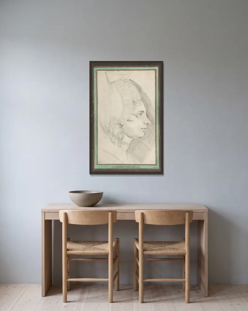 Porträtt av ung dam i vänsterprofil av Henry Fuseli inramad på en vägg