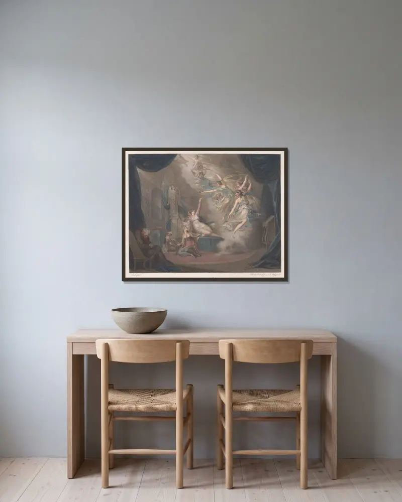 Drottning Katarinas dröm av Henry Fuseli inramad på en vägg
