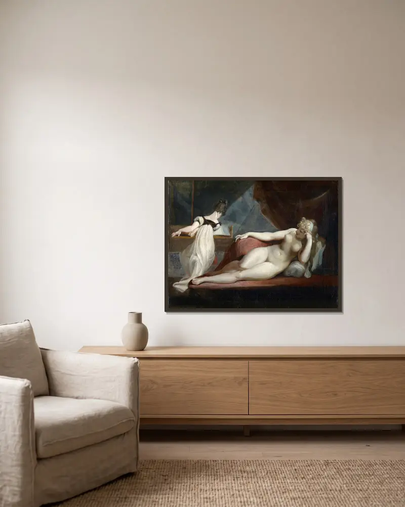 Reclining Nude And Woman At The Piano av Henry Fuseli inramad på en vägg