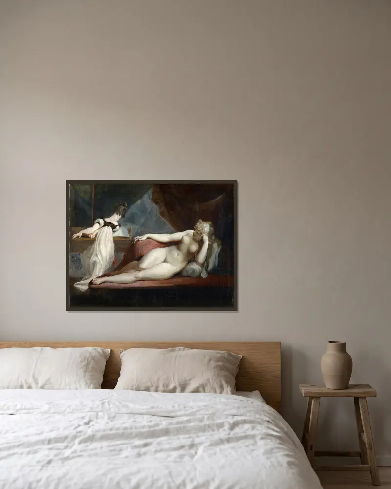 Reclining Nude And Woman At The Piano av Henry Fuseli inramad på en vägg