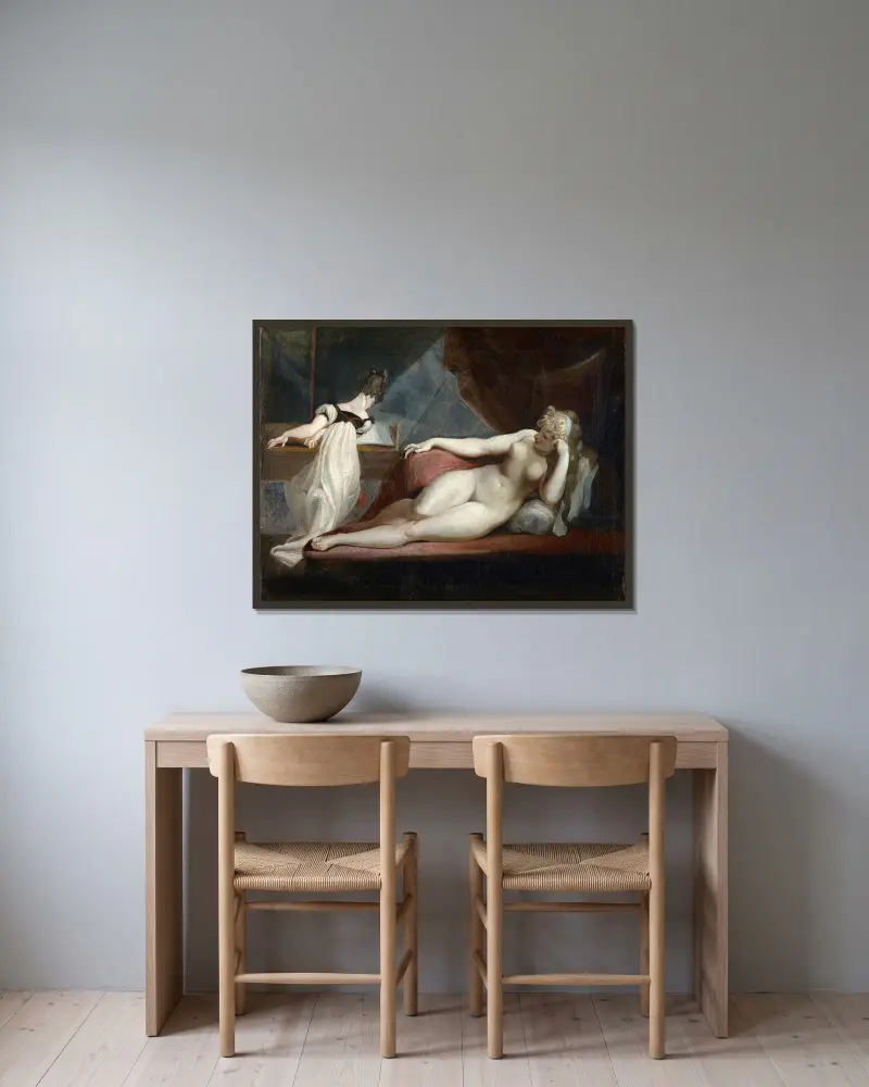 Reclining Nude And Woman At The Piano av Henry Fuseli inramad på en vägg