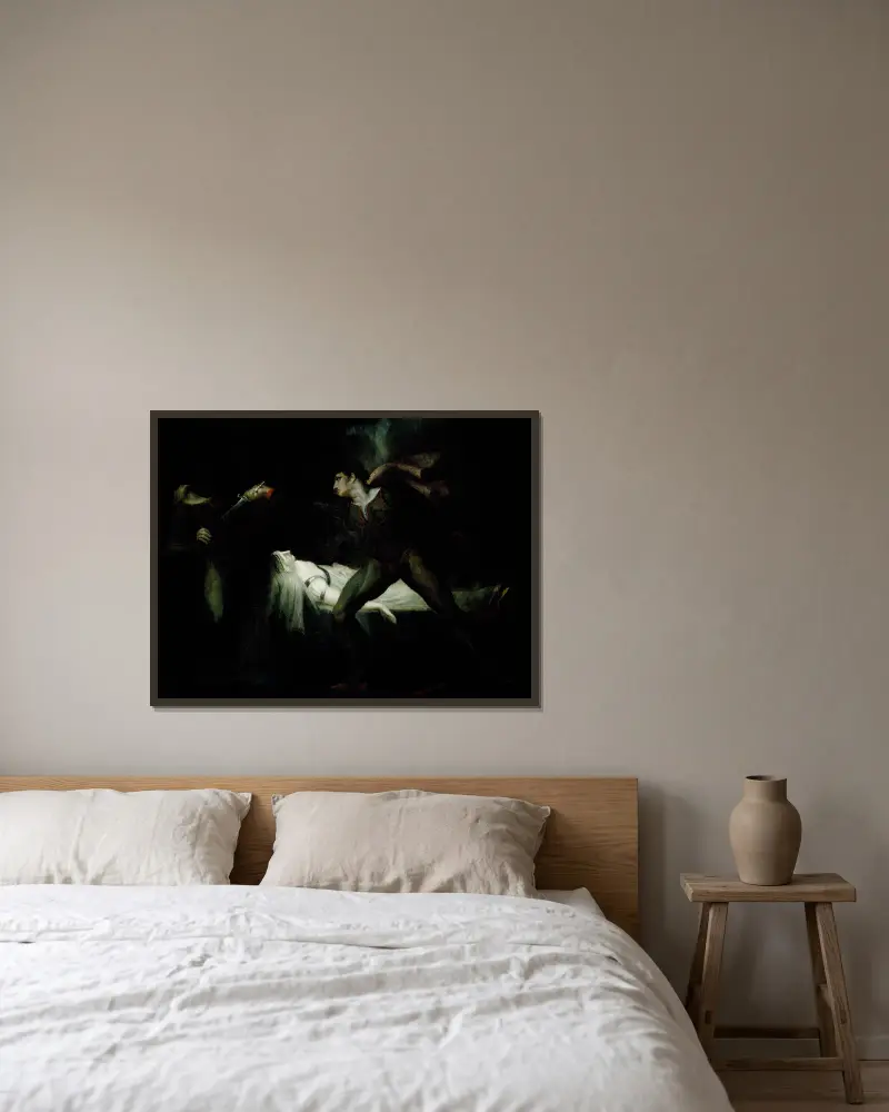 Romeo ersticht Paris an Julias Bahre von Henry Fuseli gerahmt an einer Wand